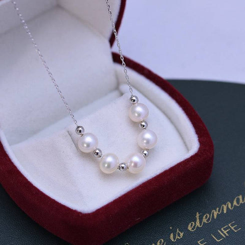 6-7mm Five Drops White Freshwater Smile Pearl Necklace - May Lynn Jewelry